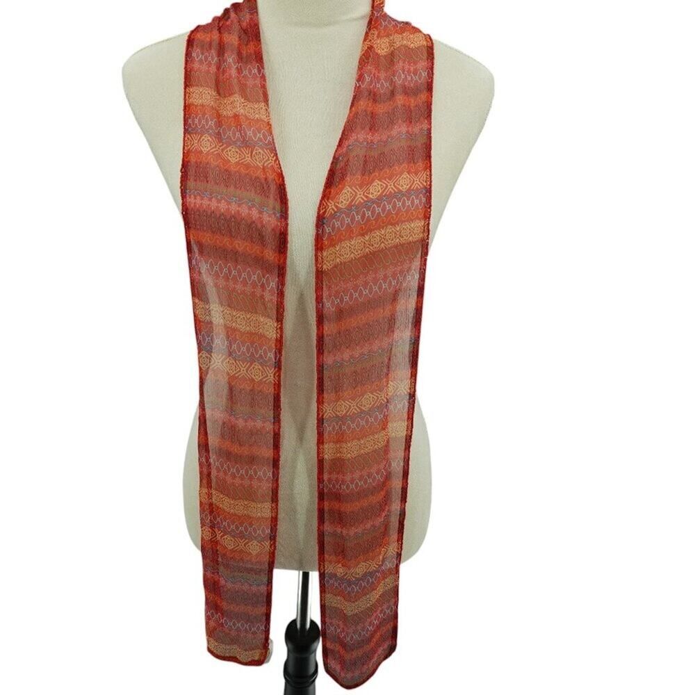 Talbots Geometric Red Orange Beaded Scarf